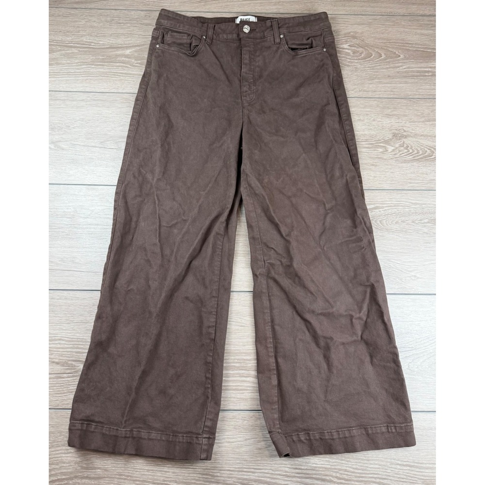 PAIGE Womens Anessa Wide Leg High Rise Jeans Brown 32 - Picture 2 of 11
